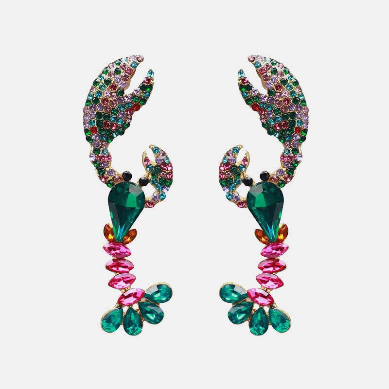 Green Lobster Long Earrings