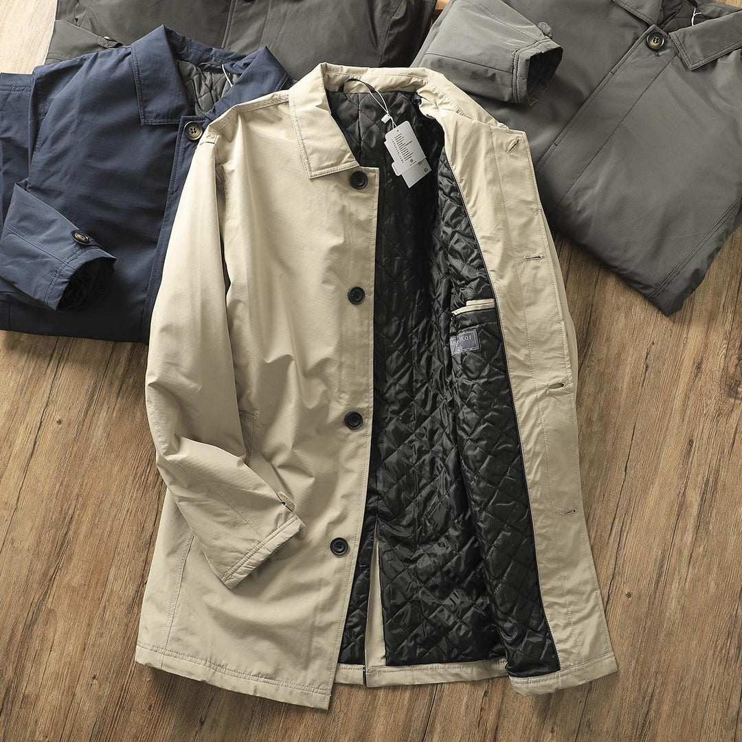 Waterproof Thickened Thermal Quilted Mid-length Trench Coat - WOMONA.COM