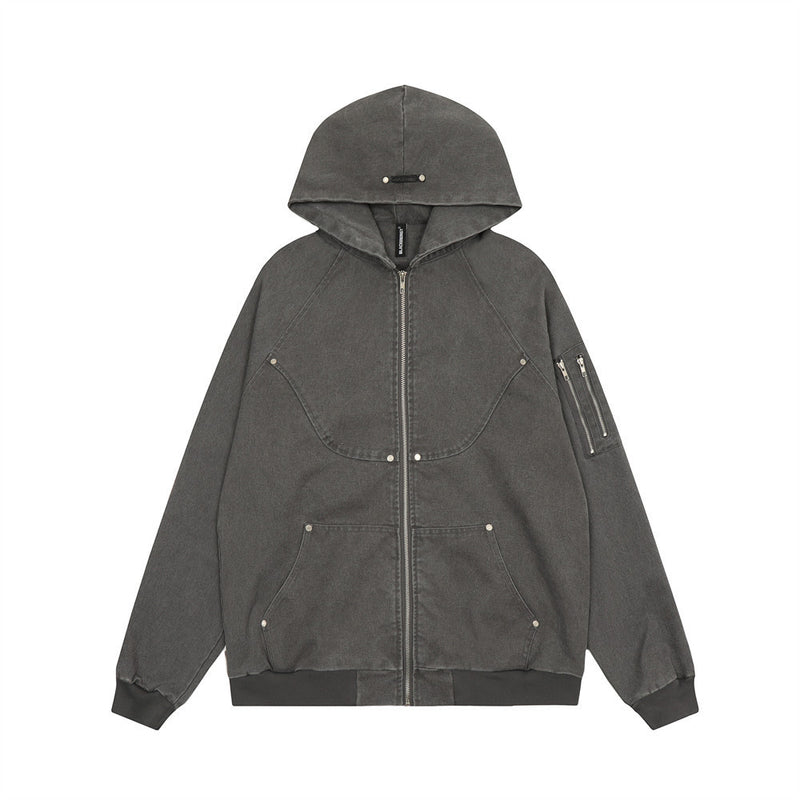 Workwear Washed And Worn Hooded Jacket Men