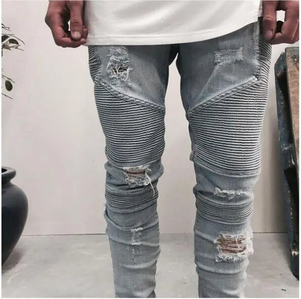 Street Ripped 3D Cutting Slim Elastic Jeans - WOMONA.COM