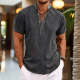 Cardigan Cotton And Linen Short Sleeve Shirt - WOMONA.COM