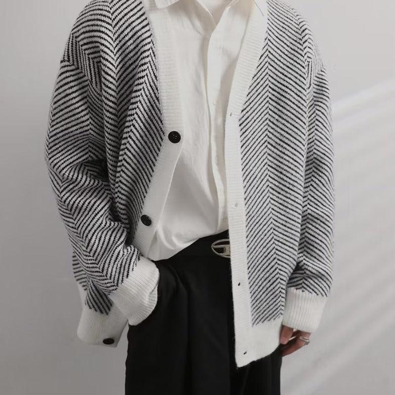Vintage Knitted Cardigan Striped Loose Outerwear - WOMONA.COM