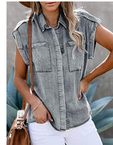 New Style Sleeveless Denim Shirt Women - WOMONA.COM