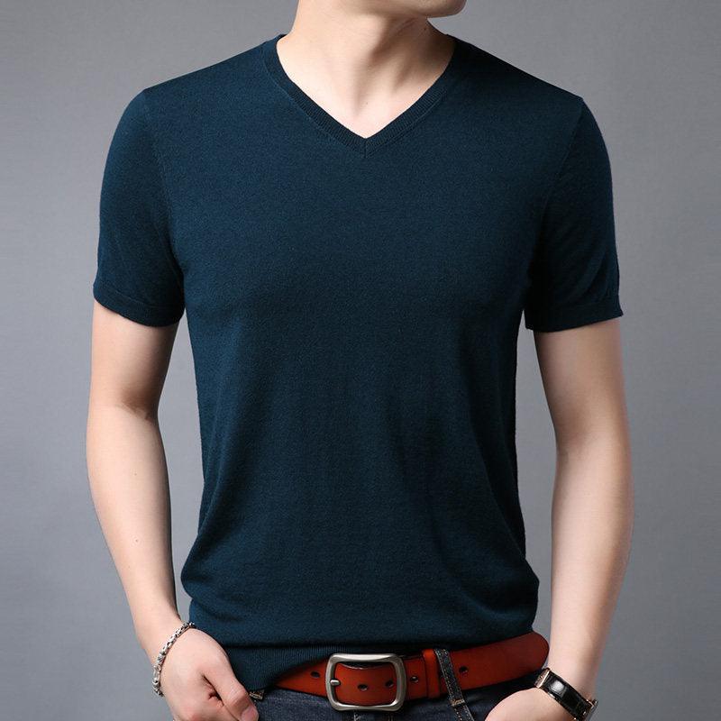 Wool Spring Short-sleeved T-shirt Men - WOMONA.COM