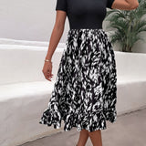 Women's Leopard Splicing Ruffled Polyester Dress - WOMONA.COM