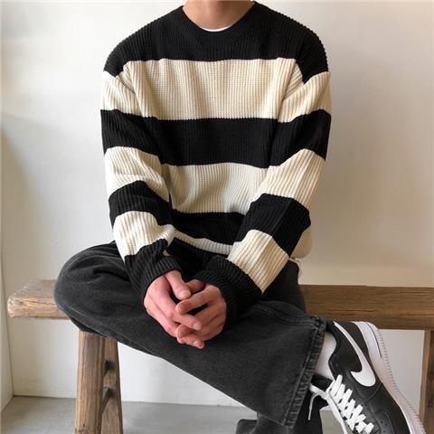 Striped Crewneck Sweater Men's Style - WOMONA.COM