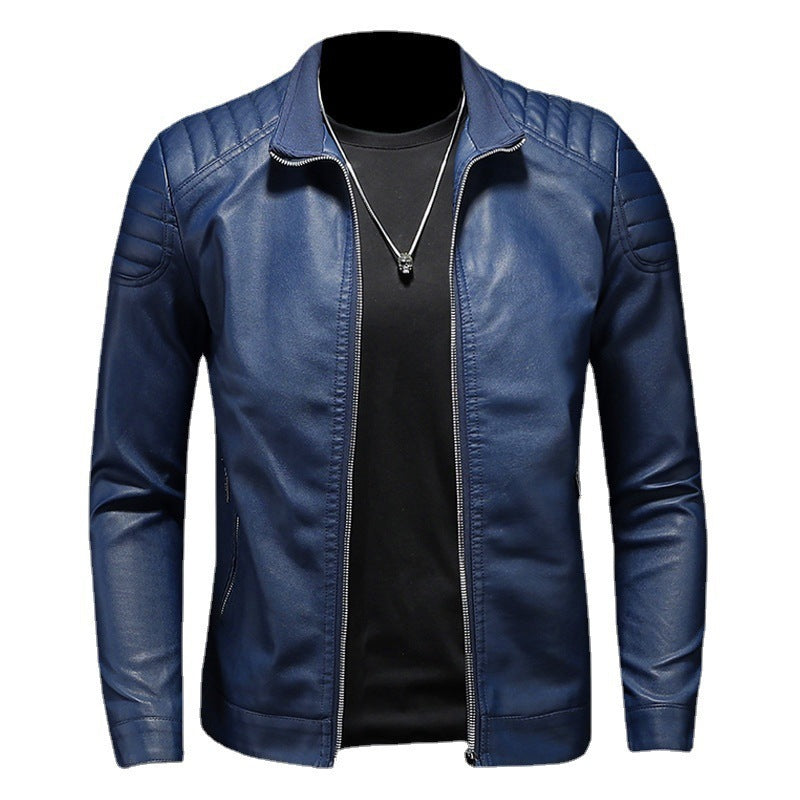 Chaqueta de moto de cuero para hombre, abrigo fino