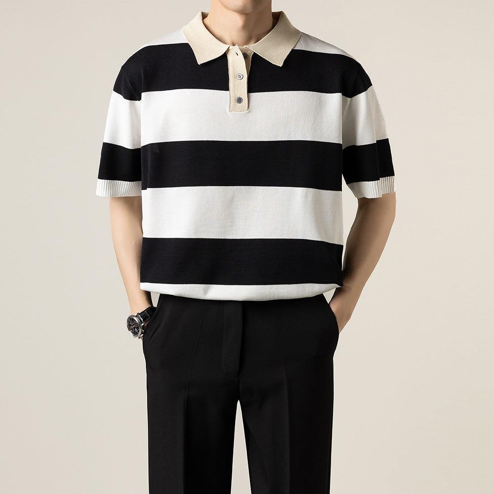 Business Striped Short-sleeved T-shirt Men - WOMONA.COM
