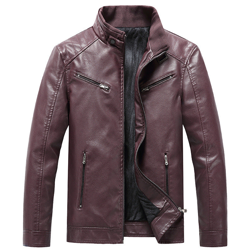 Casual Korean-style Stand Collar PU Leather Jacket