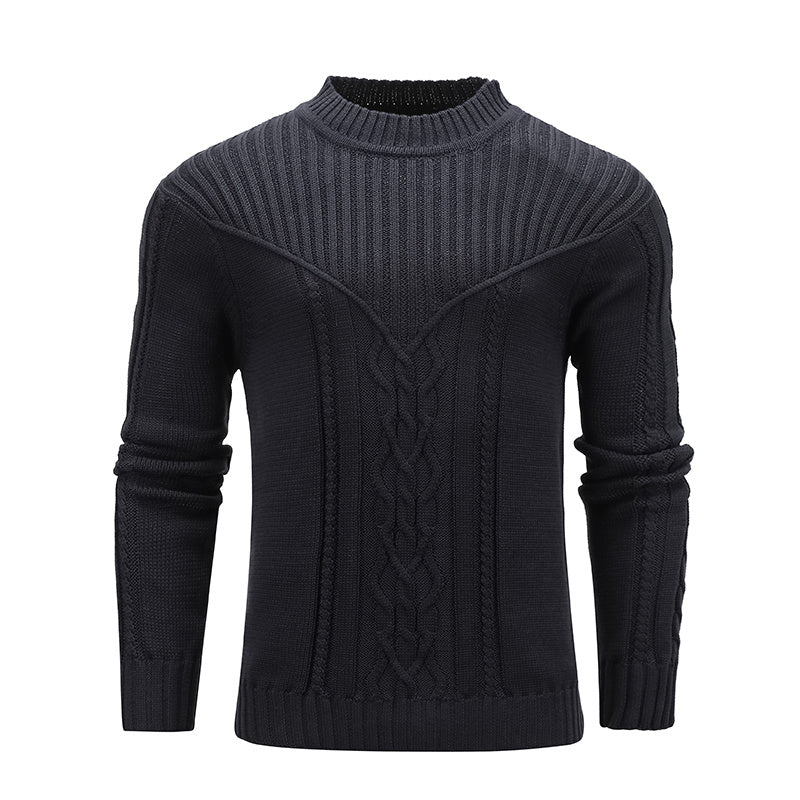 Fashion Men Solid Color Warm Jacquard Men Sweater