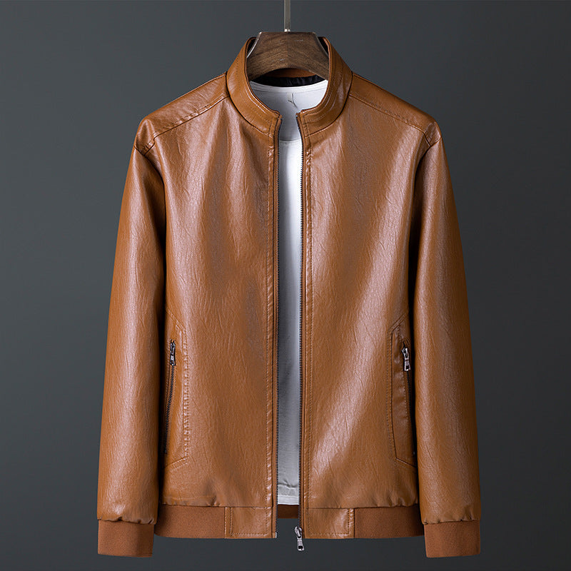 Stand Up Collar Casual Spring And Autumn Leather Jacket - WOMONA.COM