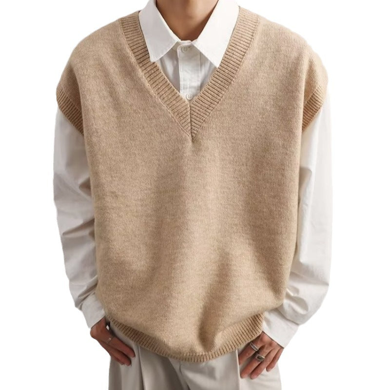 Men's V-neck Fashionable Jacket Sweater Vest Wool - WOMONA.COM