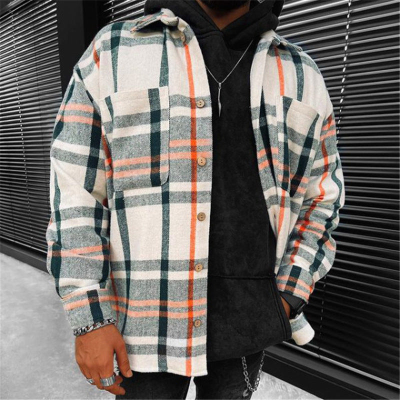 Men's plaid hooded shirt jacket