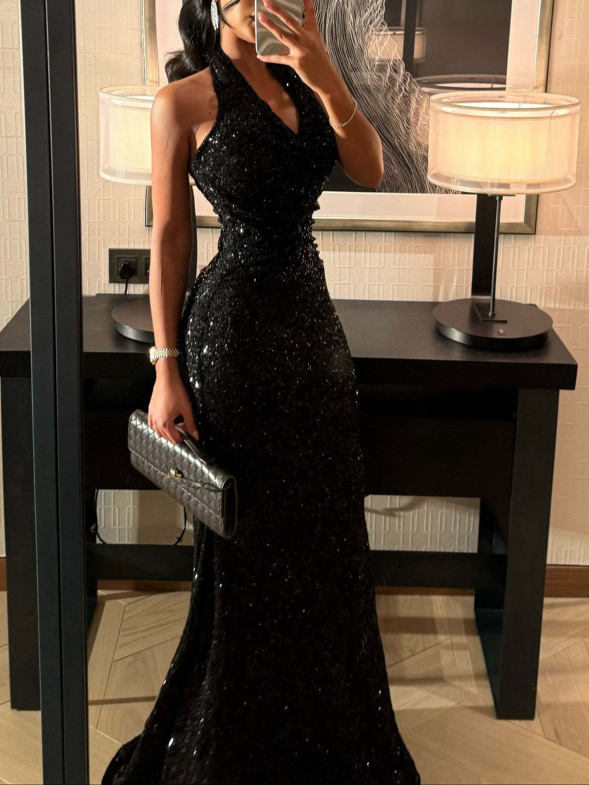 Black Sequin Halter Mermaid Evening Gown – product image 1