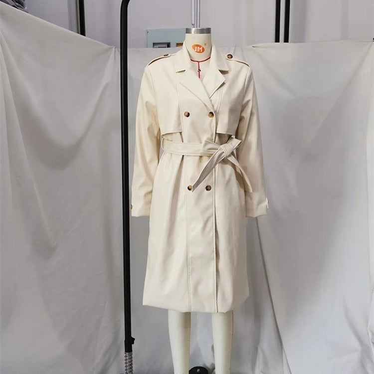 Women's French-style long double-breasted coat