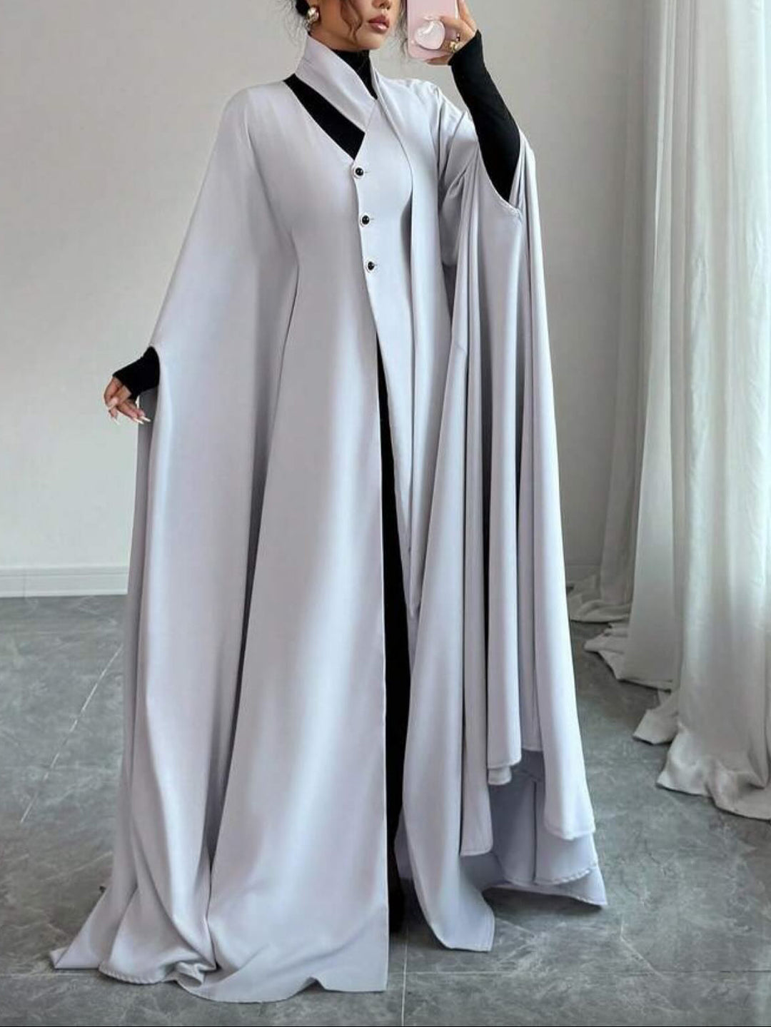 Women's Light Grey Longline Cloak Dress