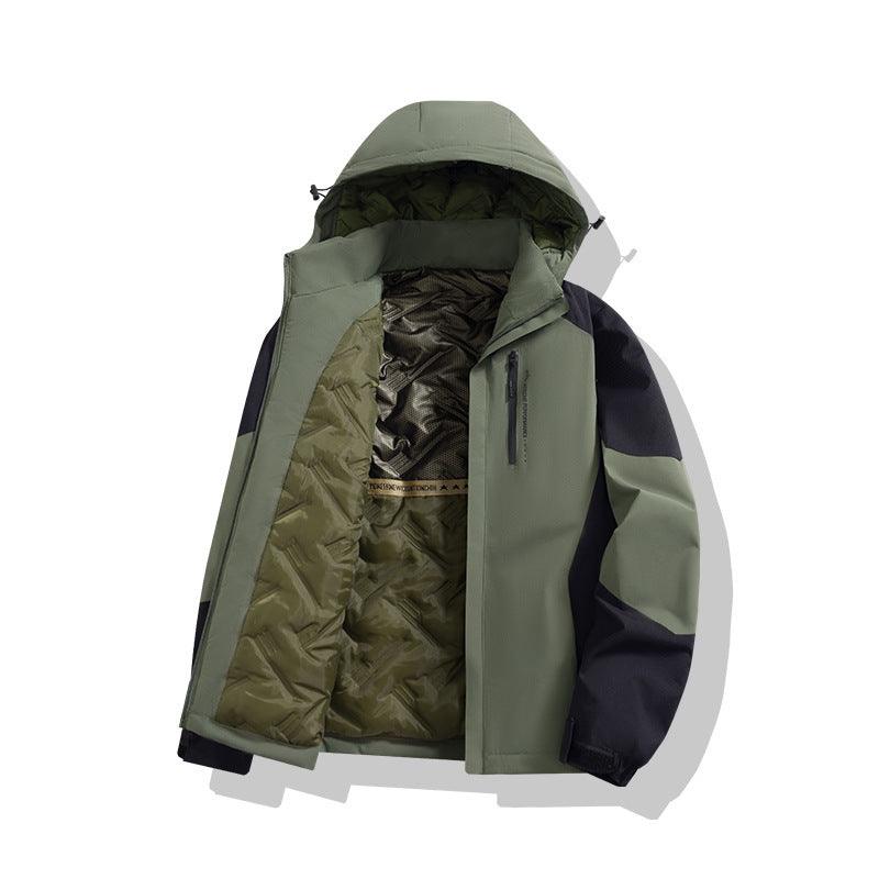 Hooded padded coat in sage green with zip front and quilted interior lining