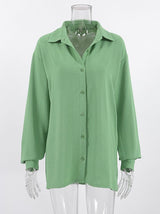 Women's Fashion Casual Polo Collar Pleated Shirt - WOMONA.COM