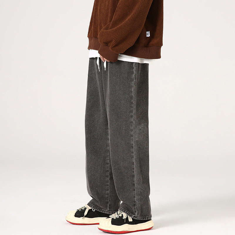 Elastic Waist Loose Straight Drooping Mop Pants - WOMONA.COM