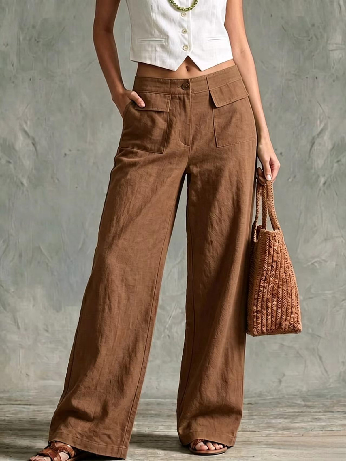 Women's high-waist relaxed wide-leg pants