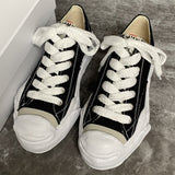 Canvas Shoes Black Lace-up Board Shoes Thick Soles Casual - WOMONA.COM