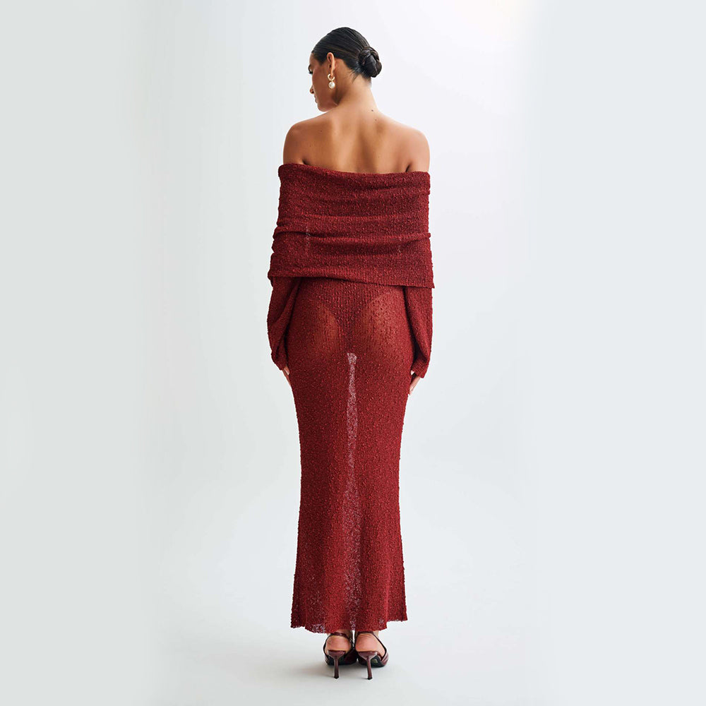 Women's one-shoulder long-sleeve knit dress