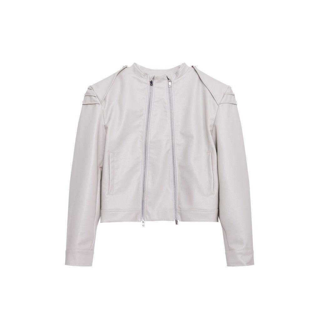 Double Zipper Split Design PU Leather Jacket Coat - WOMONA.COM