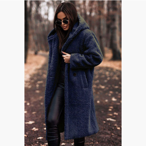 Women's hooded long teddy coat