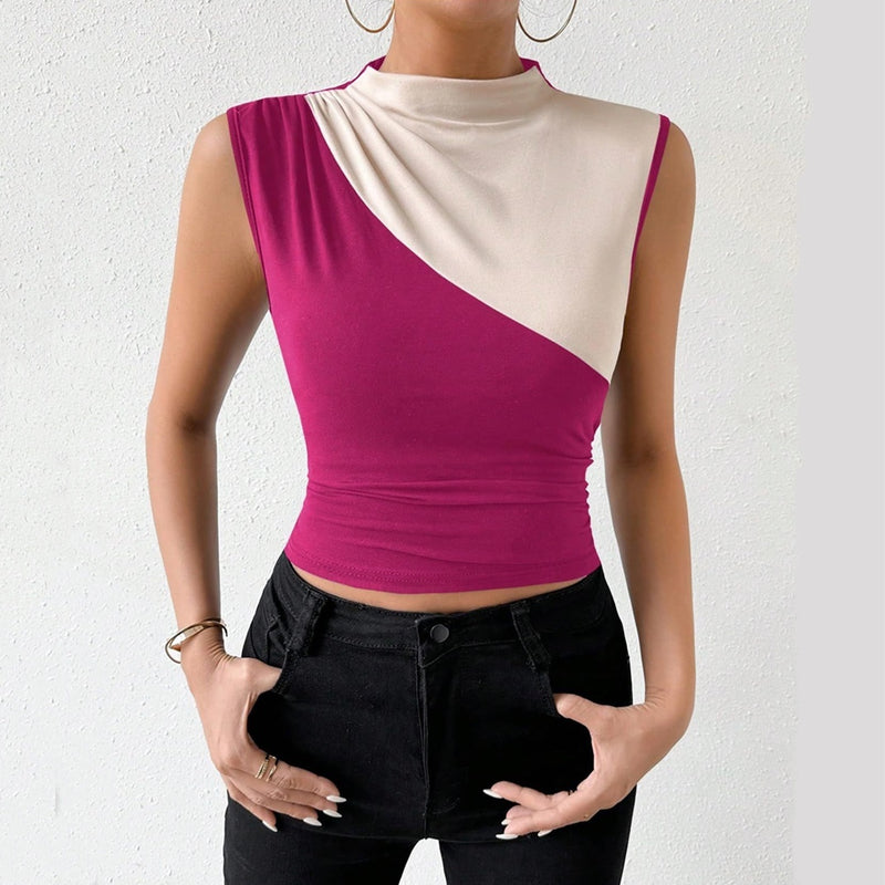 Top ajustado sin mangas con cuello alto para mujer