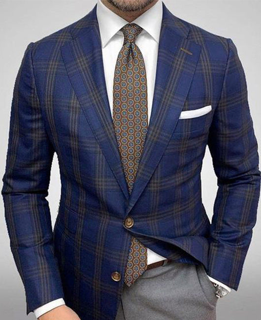 Men's Single-row Two-button Plaid Blazer - WOMONA.COM