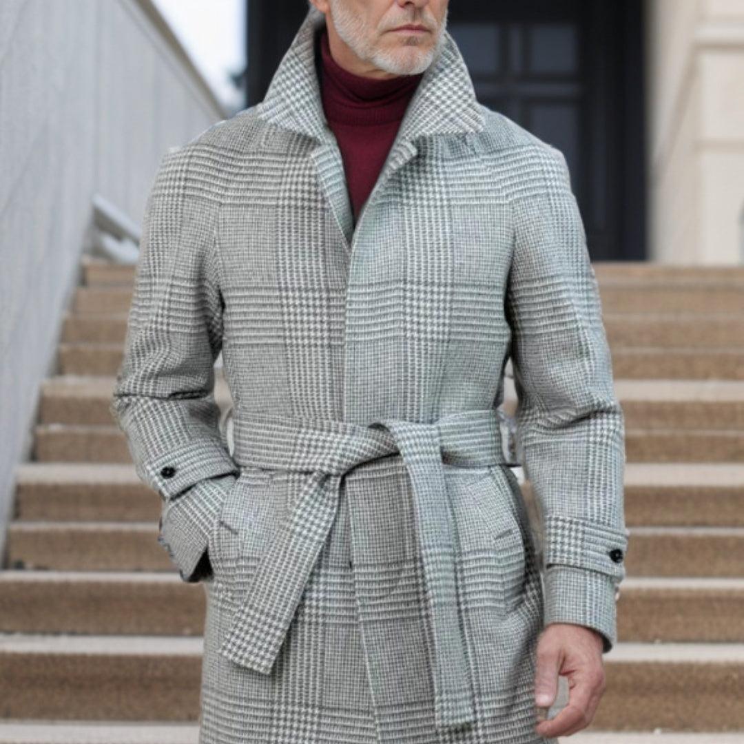 Men's Raglan Sleeve Checked Overcoat