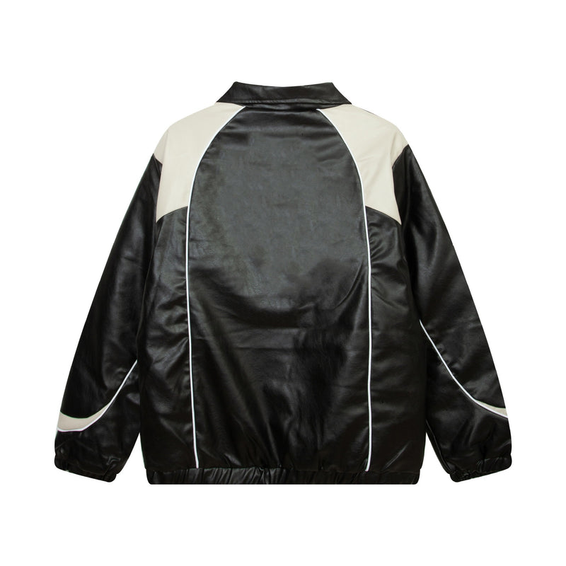 Loose American Couple Embroidered Motorcycle PU Jacket - WOMONA.COM