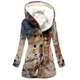 Winter Thickened Imitation Lamb Stitching Floral Hooded