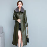 Ladies Fashion Thin Leather Trench Coat - WOMONA.COM