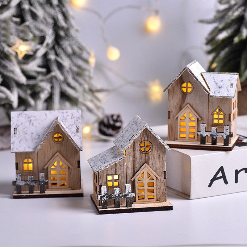 LED Luminous Wooden Christmas Small House - WOMONA.COM