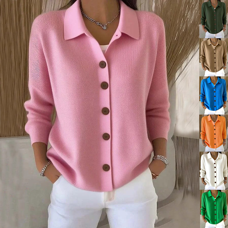 Women's Button-Front Lapel Knit Cardigan – product view 1 | WOMONA