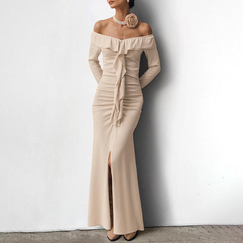 Warm Dralon Dress Khaki Women's Clothing - WOMONA.COM
