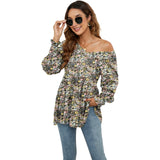 Flowers Print Casual V-Neck Blouse T-Shirts - WOMONA.COM