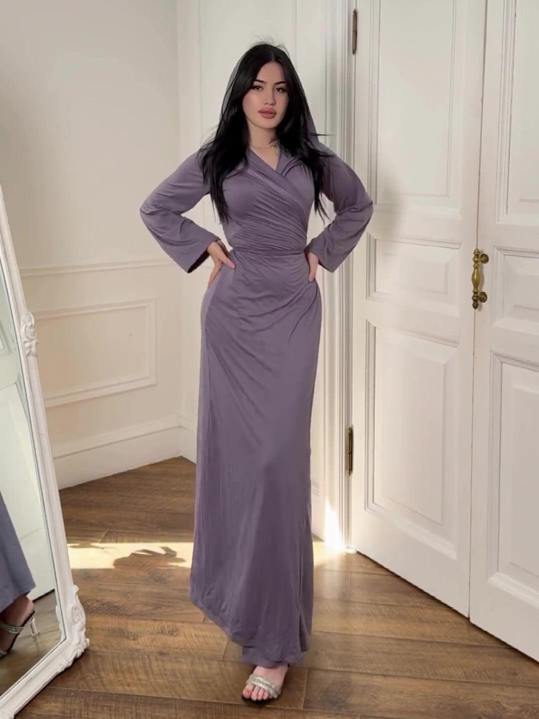 Solid Color One Piece Hooded Knit Dress - WOMONA.COM