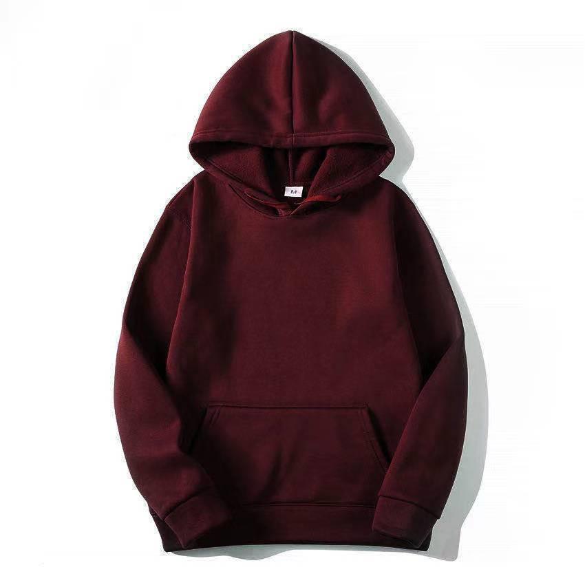 Men's Long Sleeve Pullover Hoodie in Wine Red - WOMONA