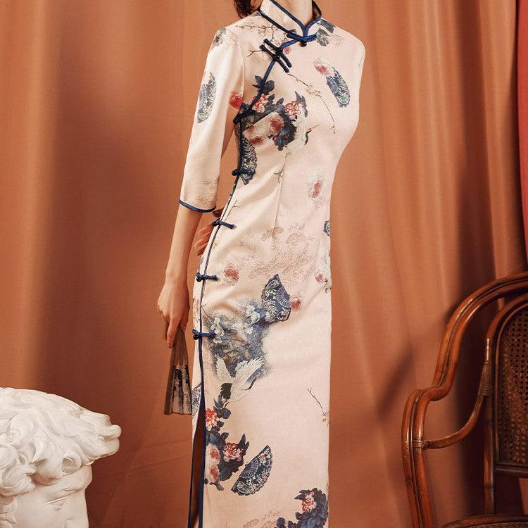 Women's Champagne Modern Cheongsam Maxi Dress