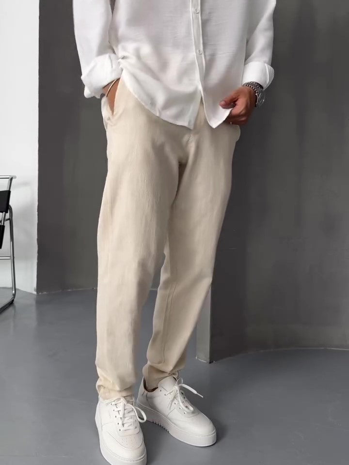 Beige Linen Straight-Leg Pants – product image 1