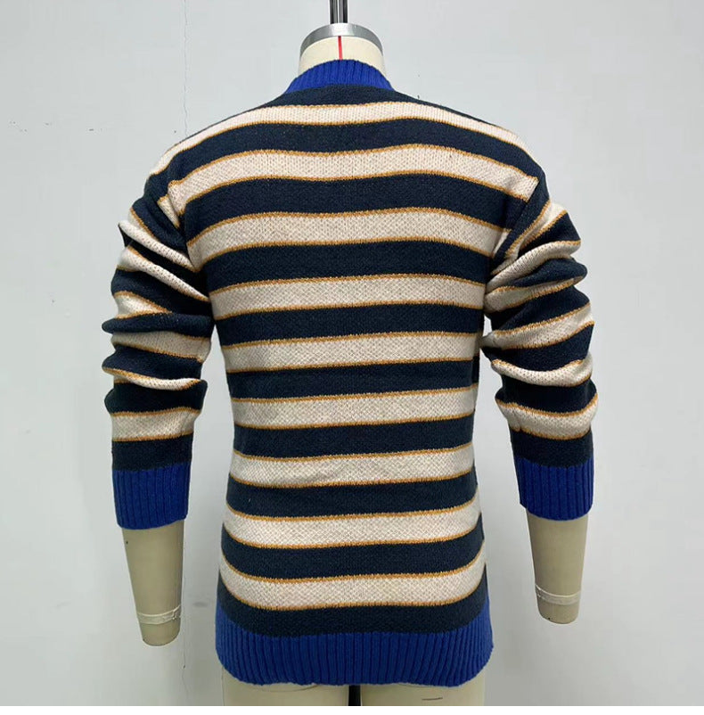 Men's Autumn And Winter Striped Knitted Jacket - WOMONA.COM