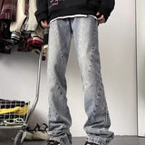 American High Street Washed Distressed 3D Cutting Jeans Men - WOMONA.COM