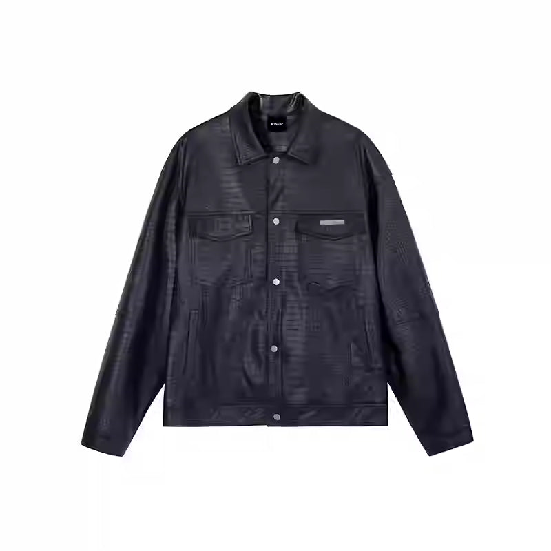 Unisex Relaxed Faux-Leather Biker-Style Jacket, Black - product view 3