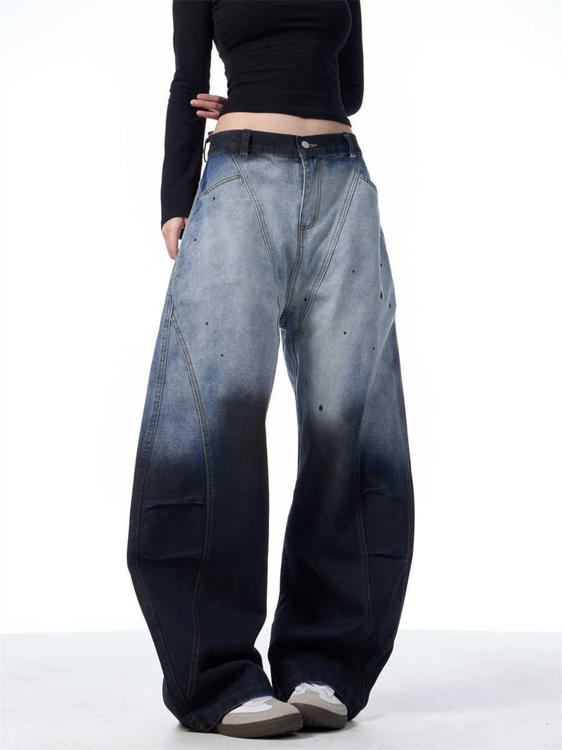 Gradient Tie-dye Machete Jeans Women's Wide-leg Trousers