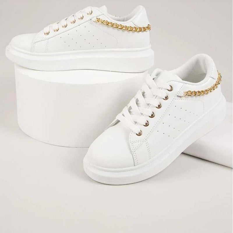 Women's Thick Sole Metal Chain Casual Sports Sneakers - WOMONA.COM