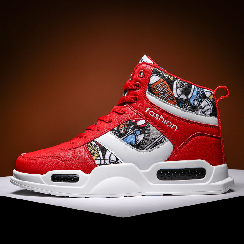 Men Sport Shoes High-tops Graffiti Sneakers Trendy - WOMONA.COM