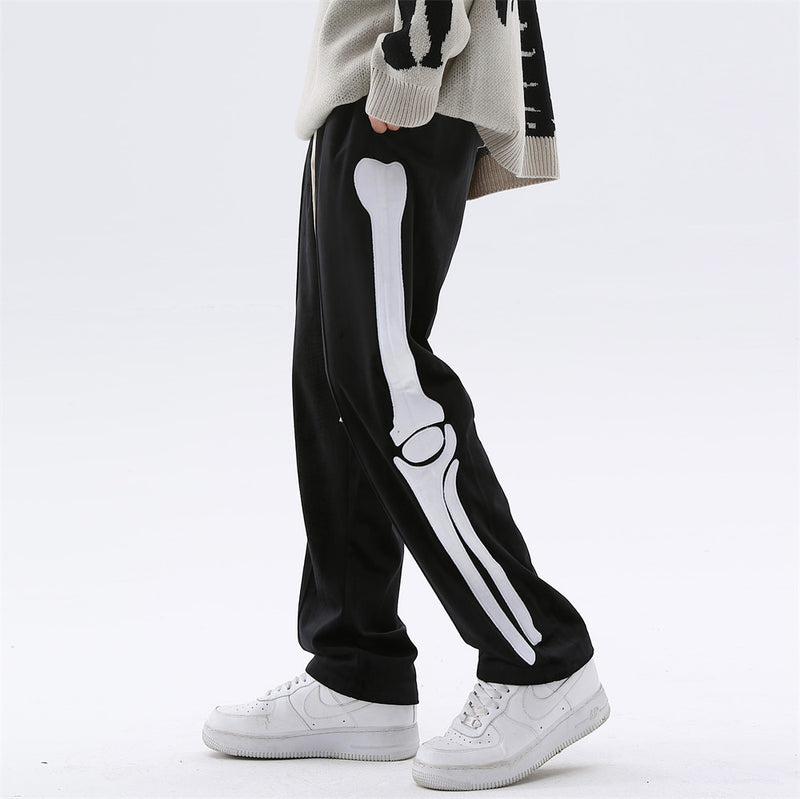 Skeleton Bone Patch Embroidered Casual Pants For Men - WOMONA.COM