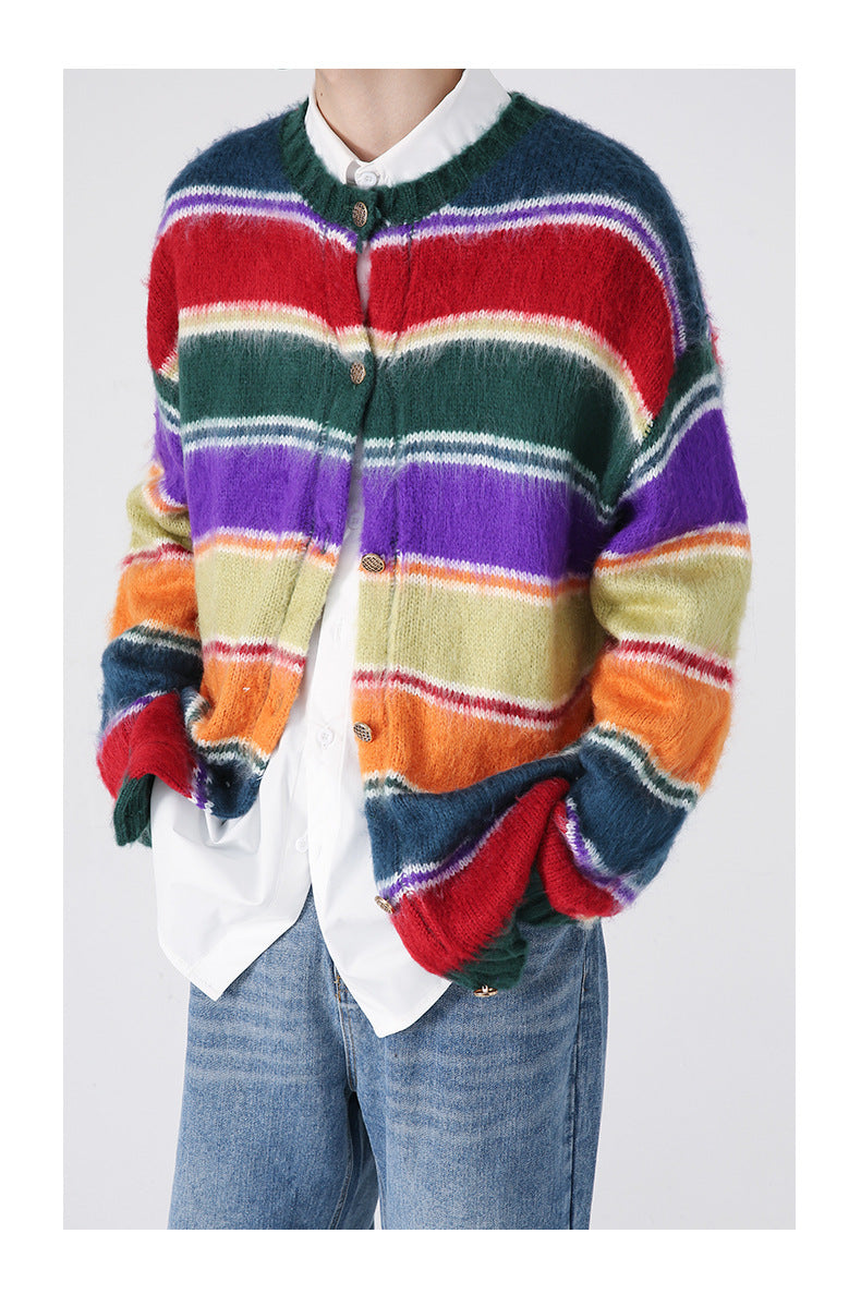 Striped Cardigan Knitted Sweater For Men - WOMONA.COM